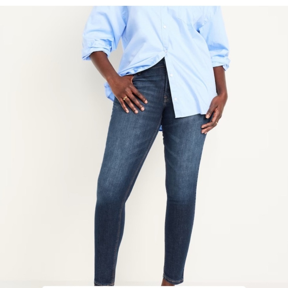 Old Navy Dark Wash Blue Denim Mid Rise Rockstar Super Skinny Jeans Size 14